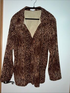 Rebecca Malone Brown Animal-Print Button-Down Shirt